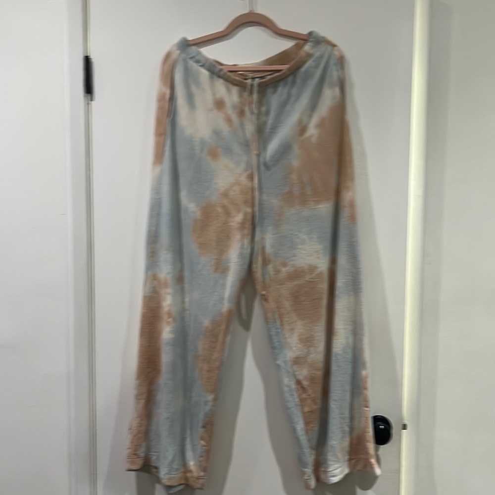 Melloday wide leg sweatpants color blue/taupe tie dye size Xl